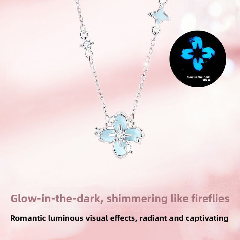 Fluorescent Starburst Four-Leaf Clover Necklace