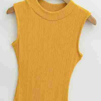 Sleeveless Ribbed Knit Dress with Slit