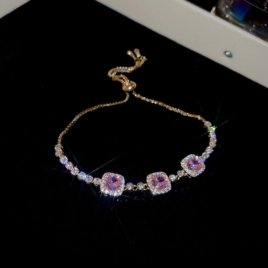 French Style Pink Zircon Flower Bracelet