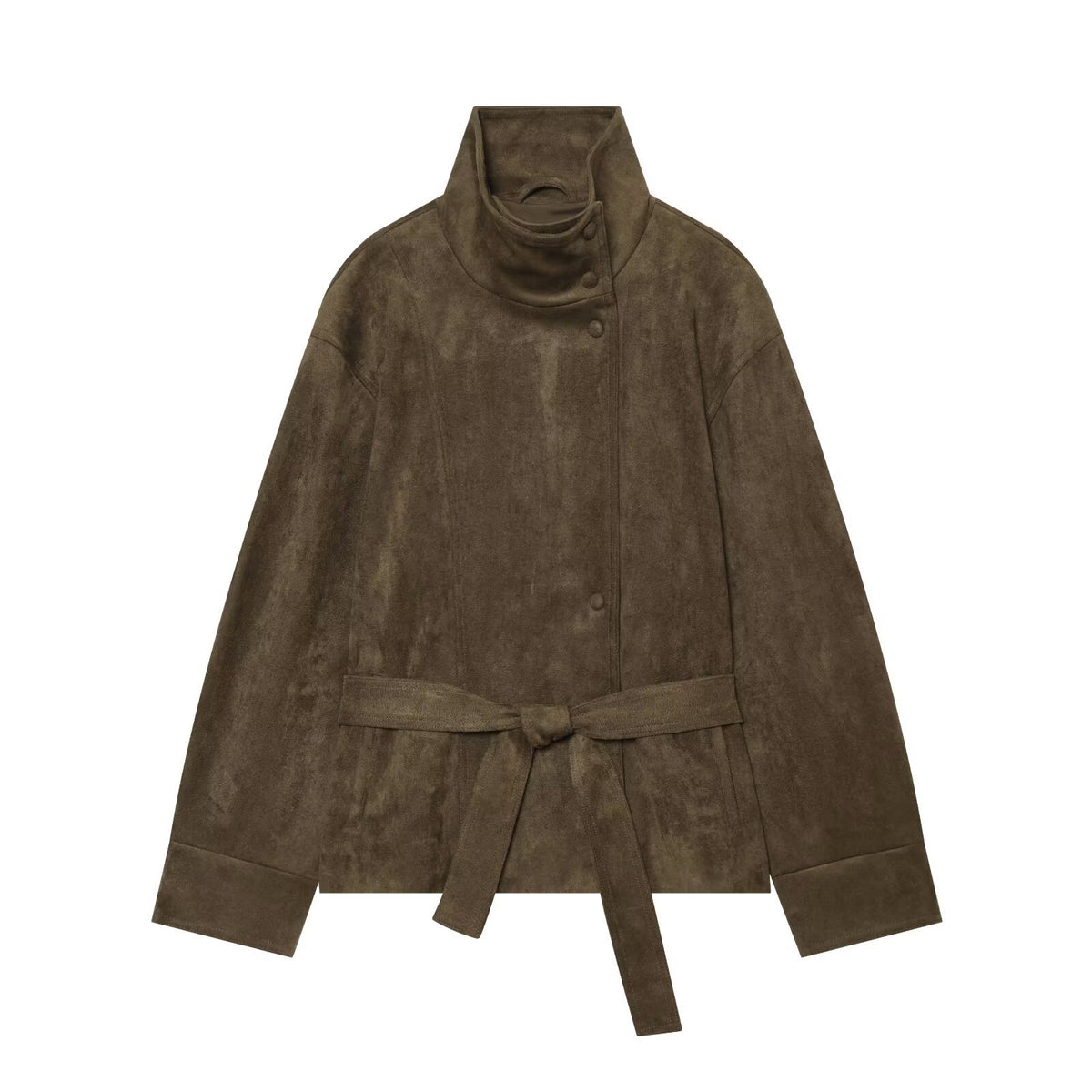 Womens Suede Effect Belted Jacket