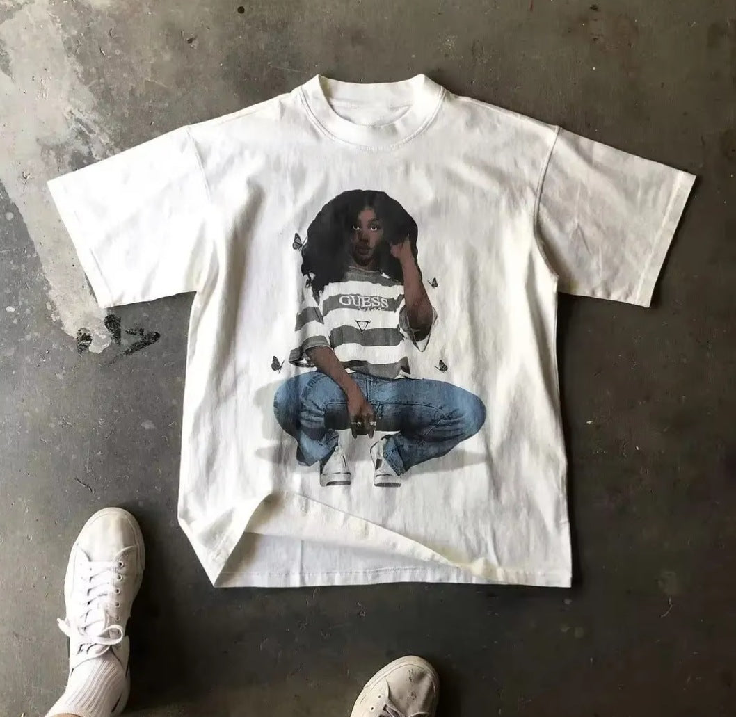 Oversized Graphic Print Cotton Blend T-Shirt