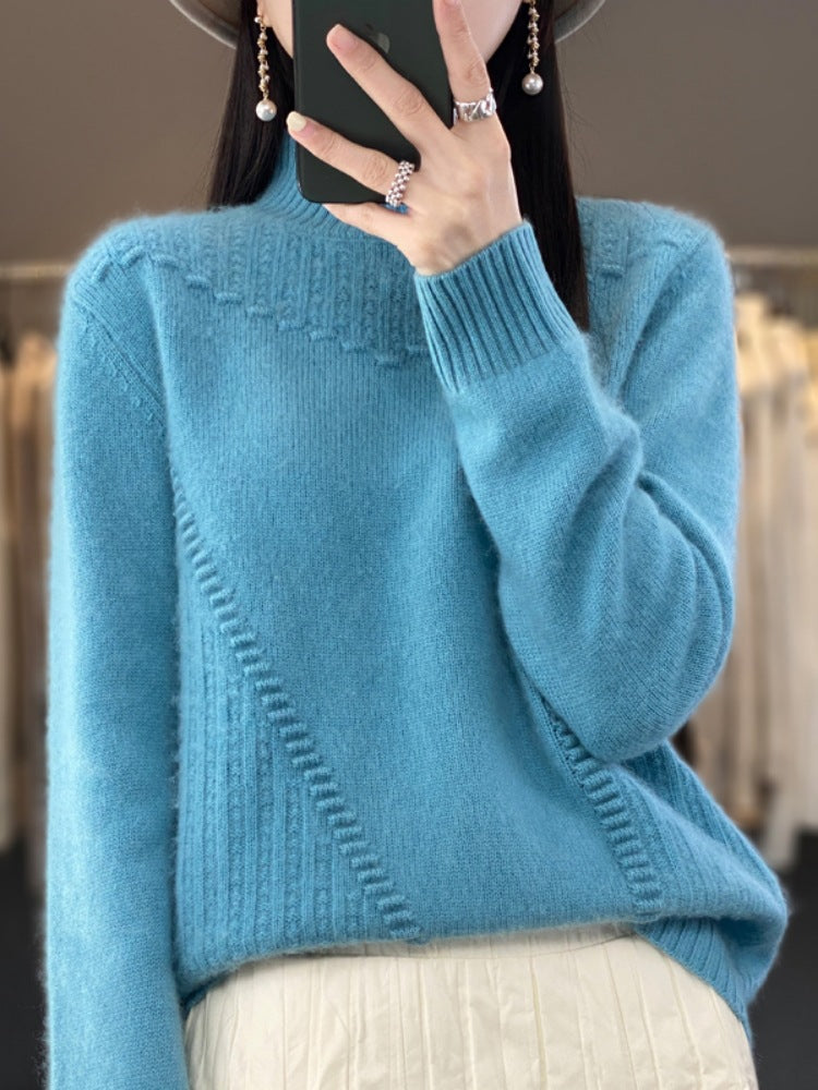 Womens Half Turtleneck Jacquard Knit Sweater