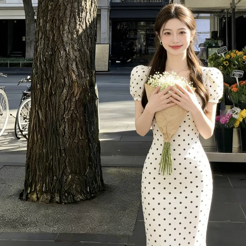 Polka Dot Pullover Dress with Bubble Sleeves