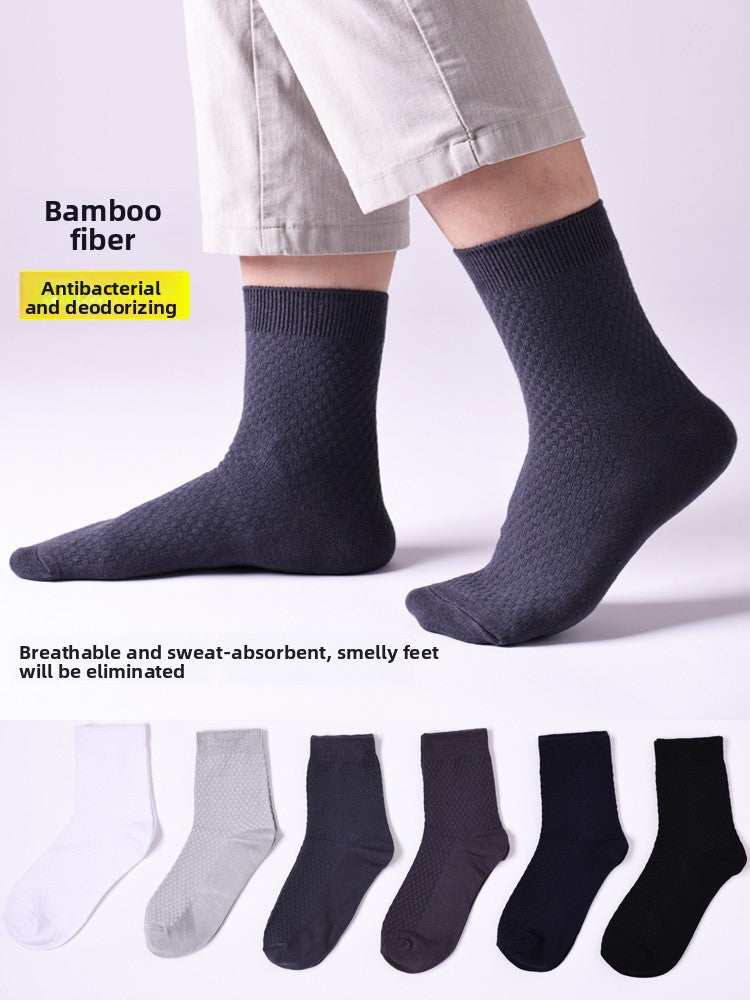 Bamboo Fiber Socks Men's Mid-Calf Socks Antibacterial Deodorant