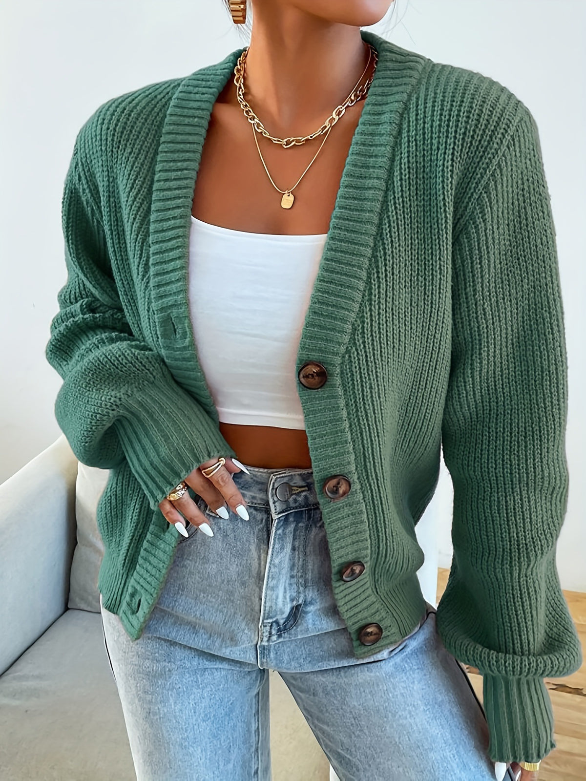 LuxeWave V-Neck Knit Cardigan