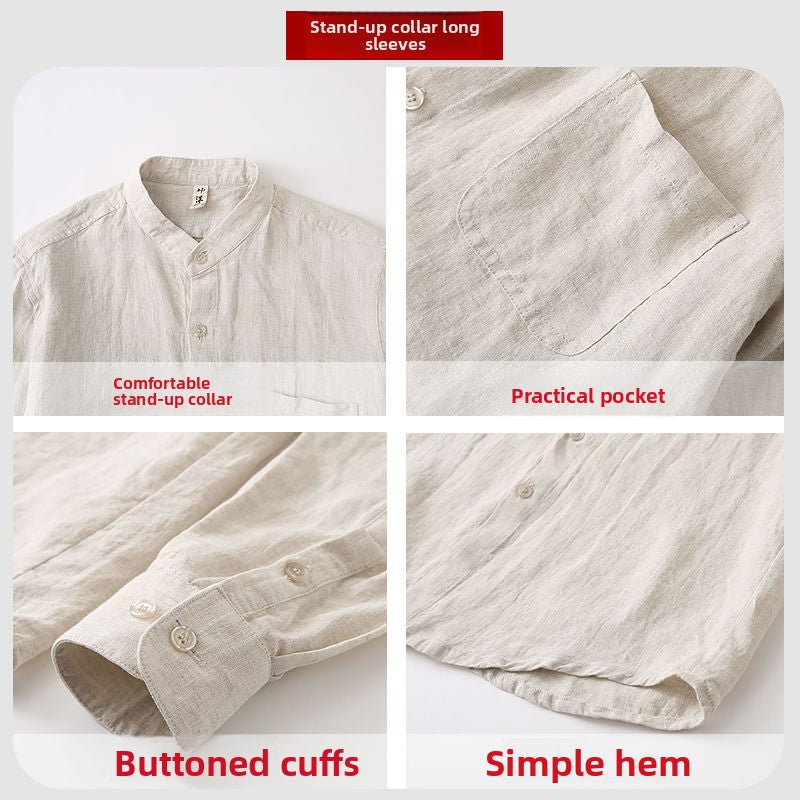 Men’s Casual Linen Long-Sleeve Shirt – Lightweight Button-Up Top