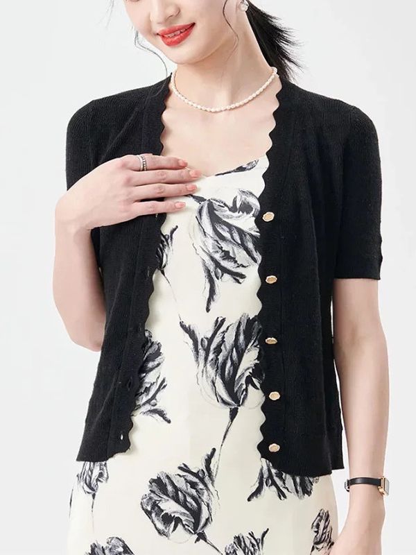 Women's Wool Blend V-Neck Short Cardigan Sweater