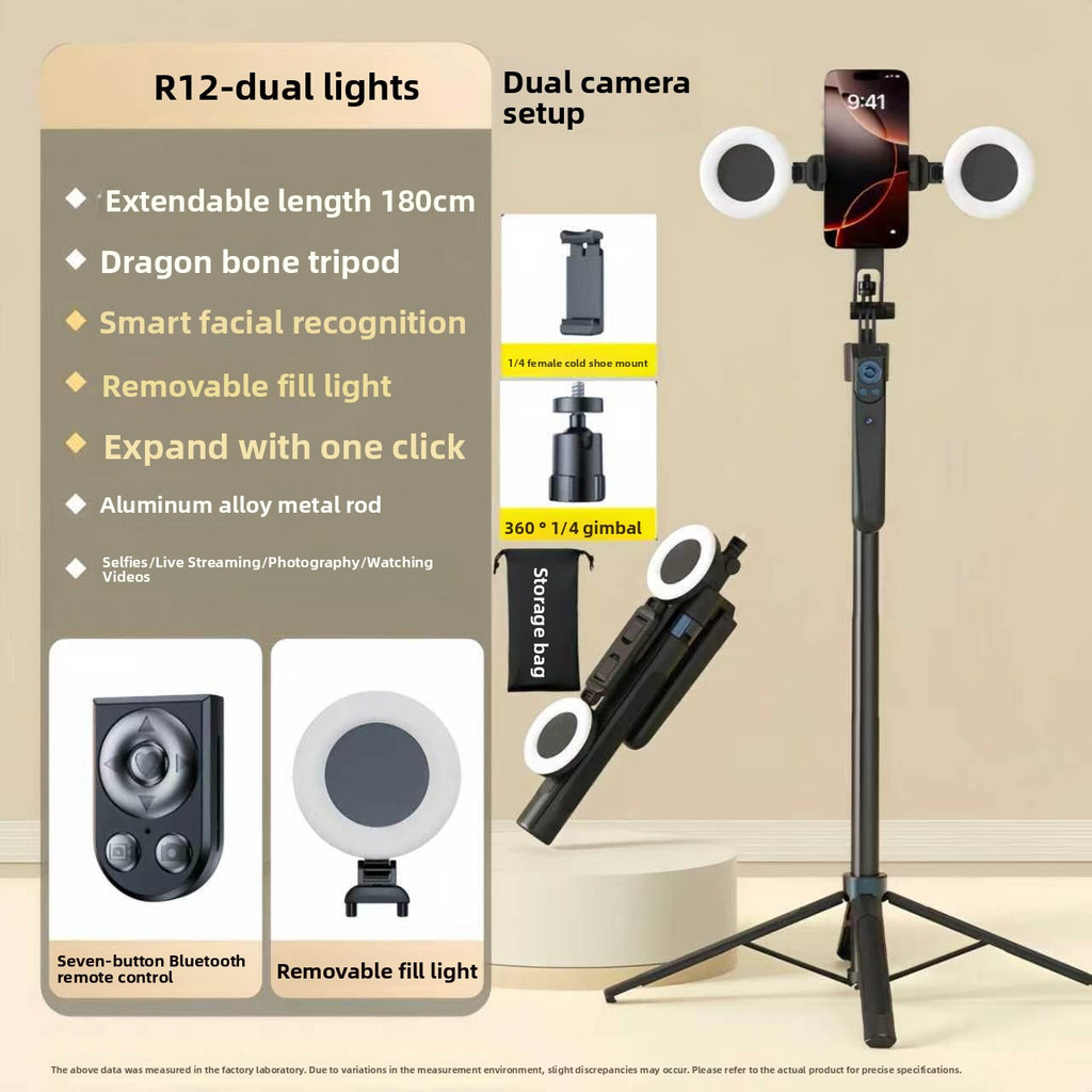 AI Facial Tracking 360 Rotation Camera Stand with LED Lights
