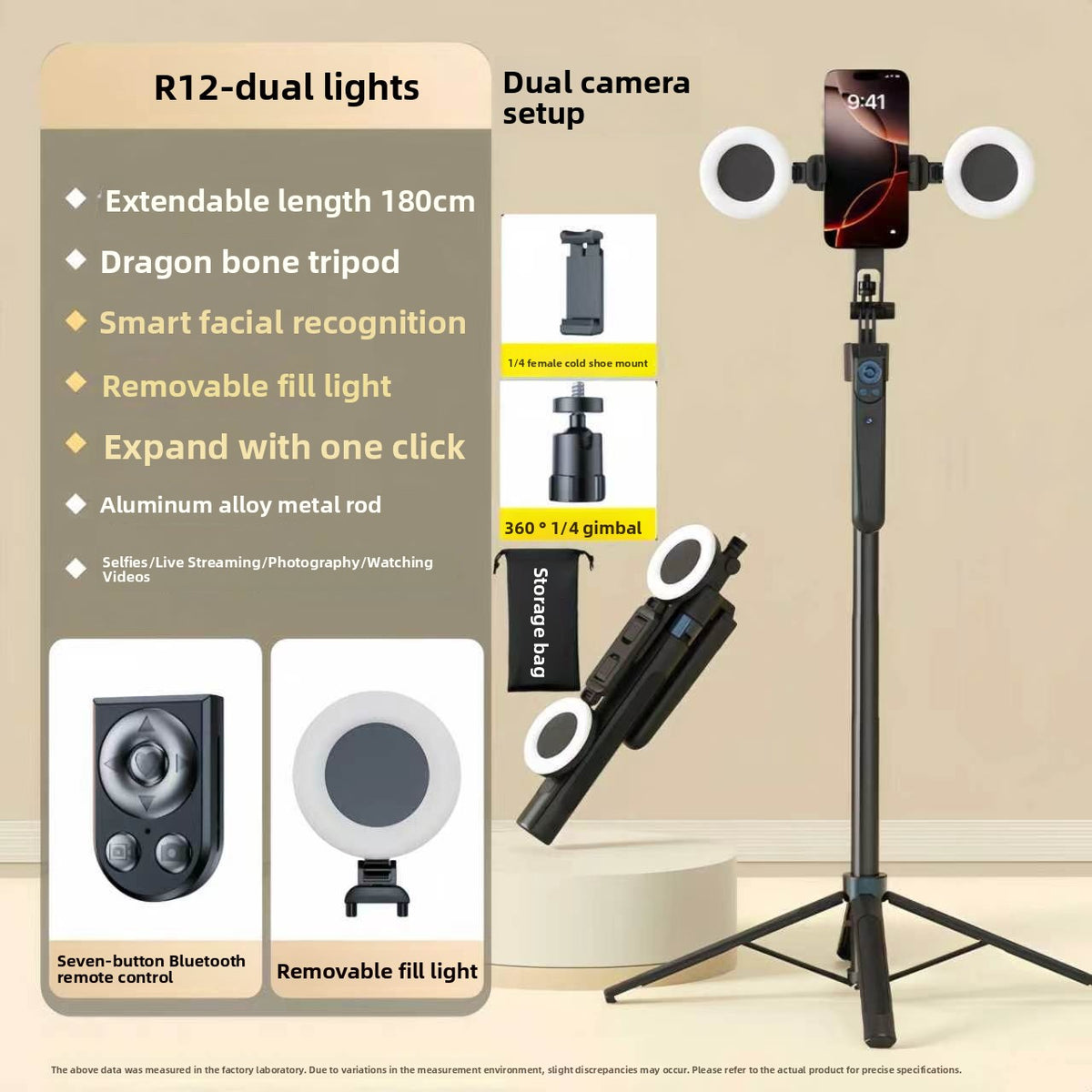 AI Facial Tracking 360 Rotation Camera Stand with LED Lights