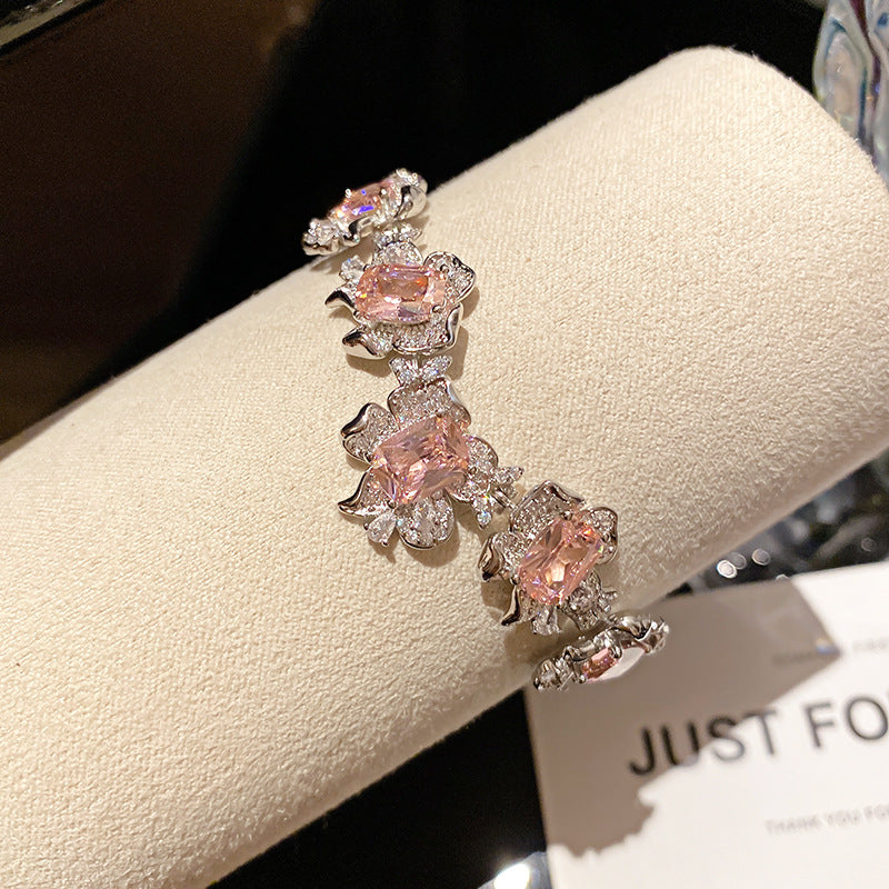 French Style Pink Zircon Flower Bracelet