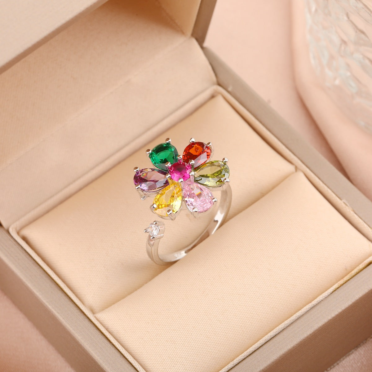 Adjustable Spinning Zircon Copper Ring