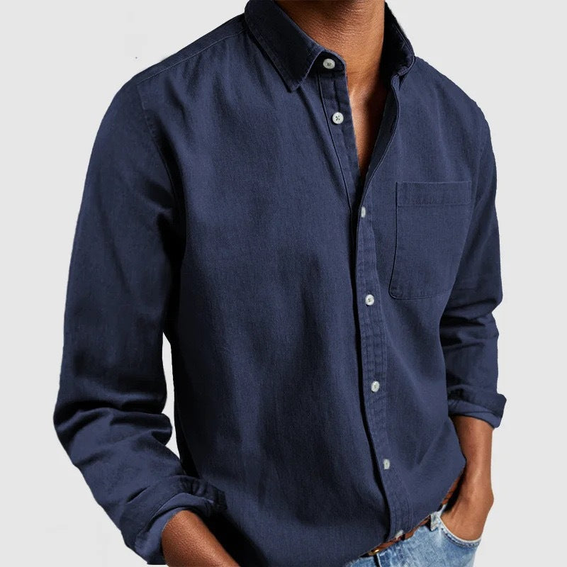 Men's Long Sleeve Turn-Down Collar Shirt in Multiple Colors