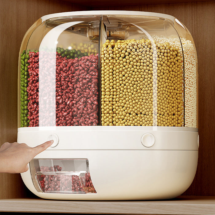 Rotating Grain Storage Box with Six Compartments
