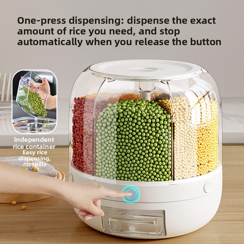 Rotating Grain Storage Box with Six Compartments