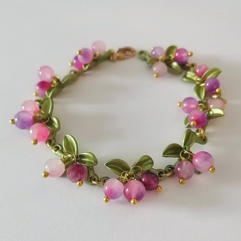 Vintage Floral Pearl Bracelet with Berry Accents