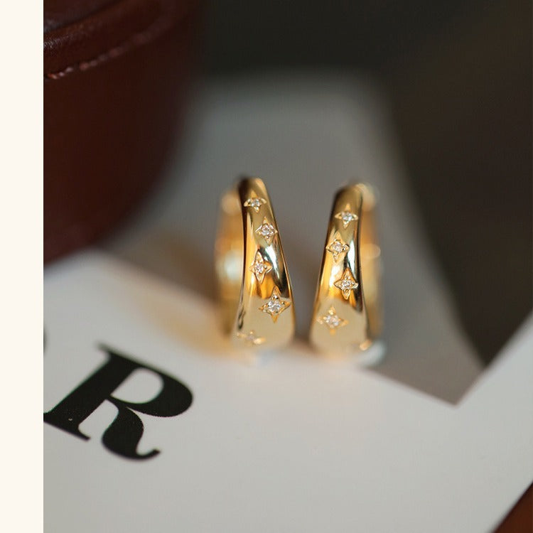 Celestial Star Huggie Earrings in 18K Gold Plated Vermeil