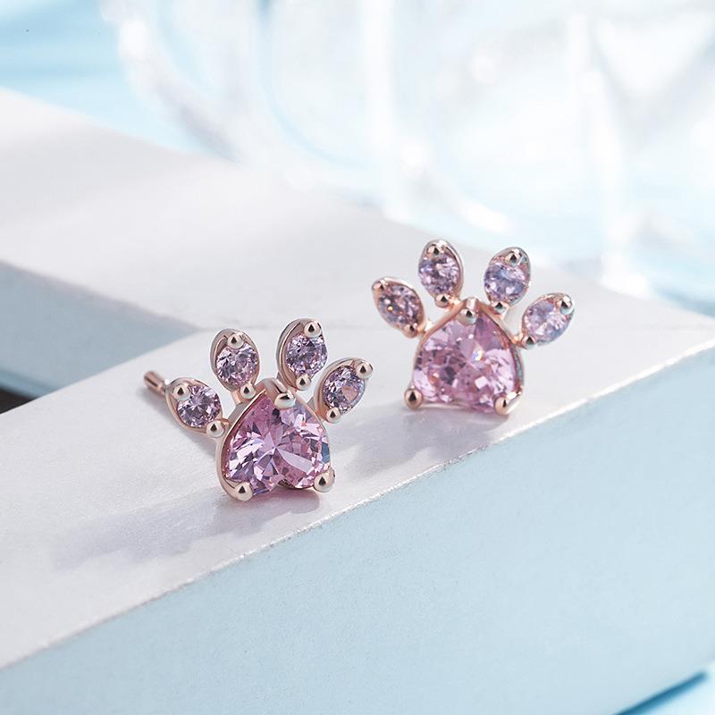 Cat Paw Heart-Shaped Necklace, Stud Earrings, Bracelet, and Ring