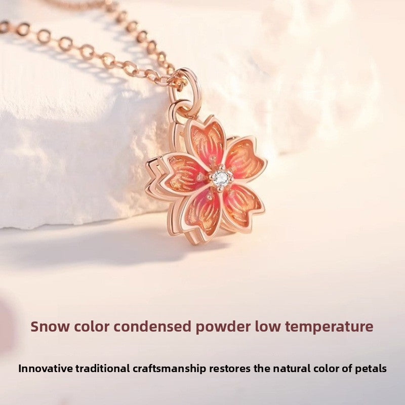 Rotating Peach Blossom Pendant Necklace