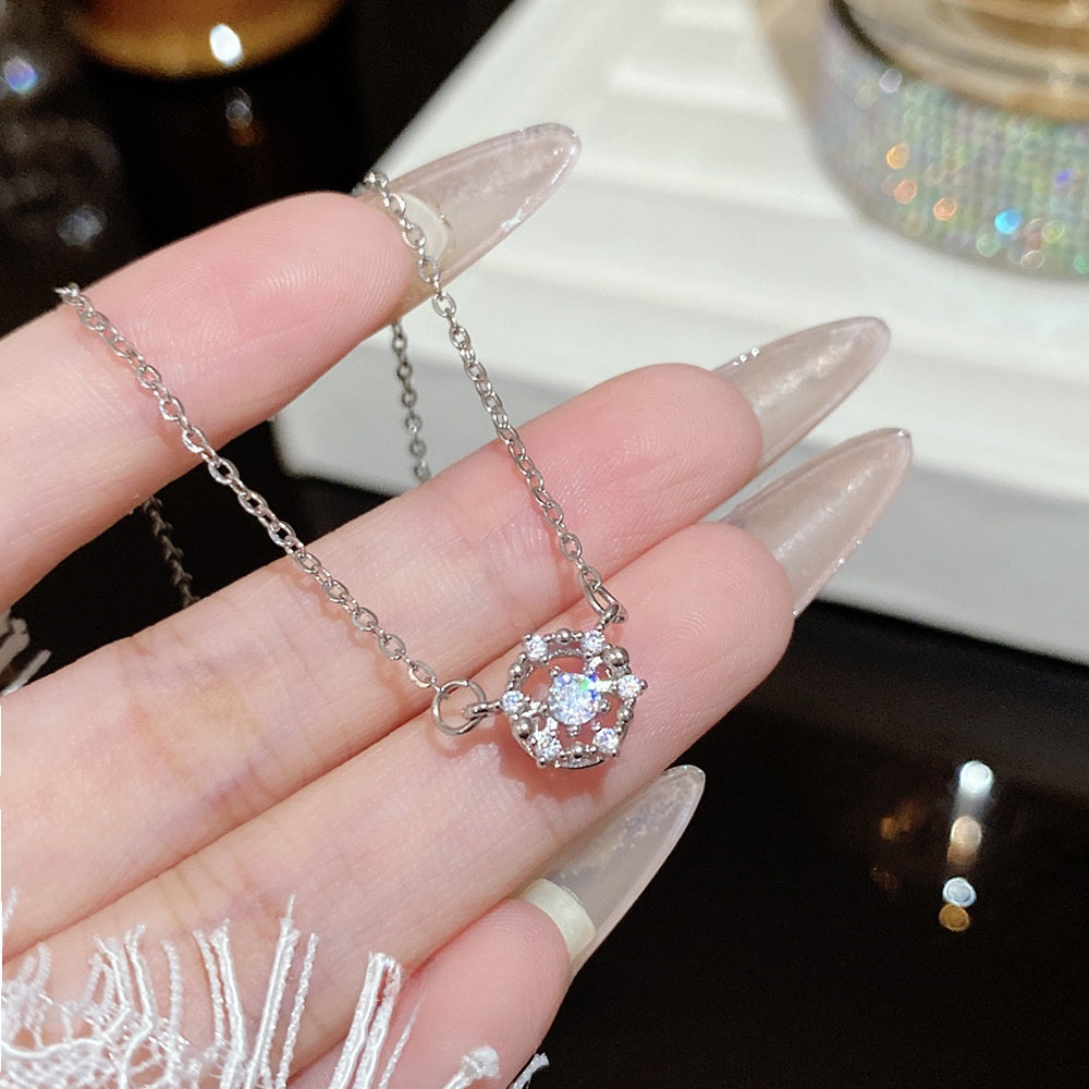 Titanium Steel Zircon Necklace with Geometric Pendant