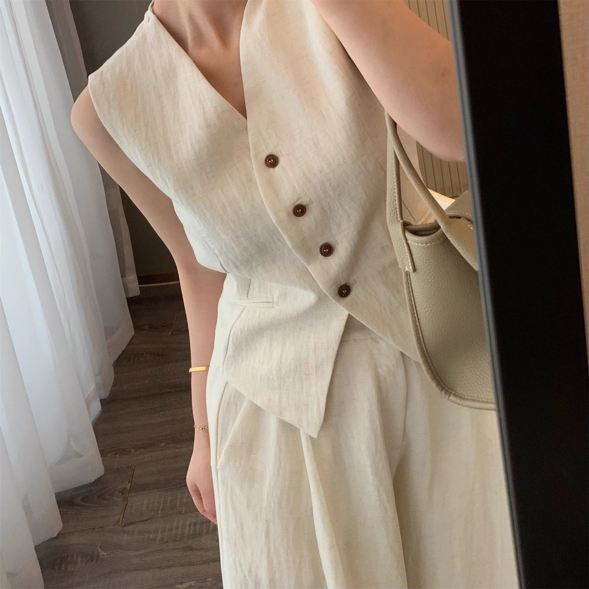 Tencel Linen Sleeveless Vest Wide-Leg Pants Set