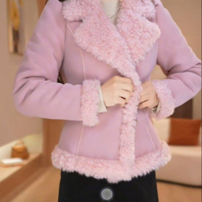 Womens Double-Breasted Fleece-Lined Cotton Jacket