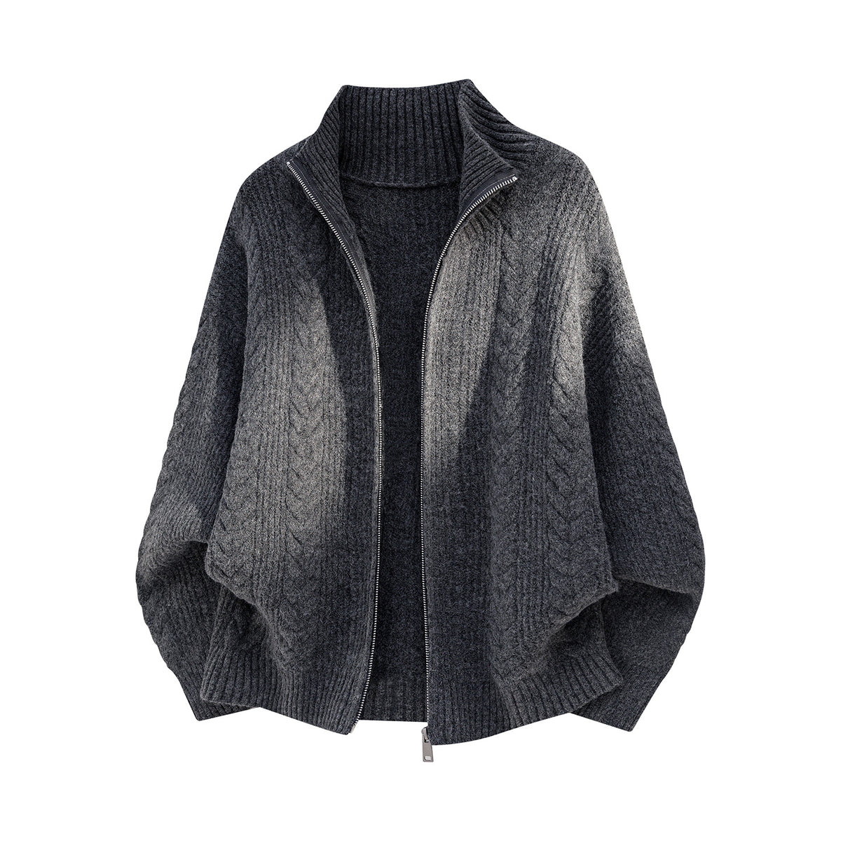 Men Zippered Knit Cardigan Sweater Vintage Wheat Knot Pattern
