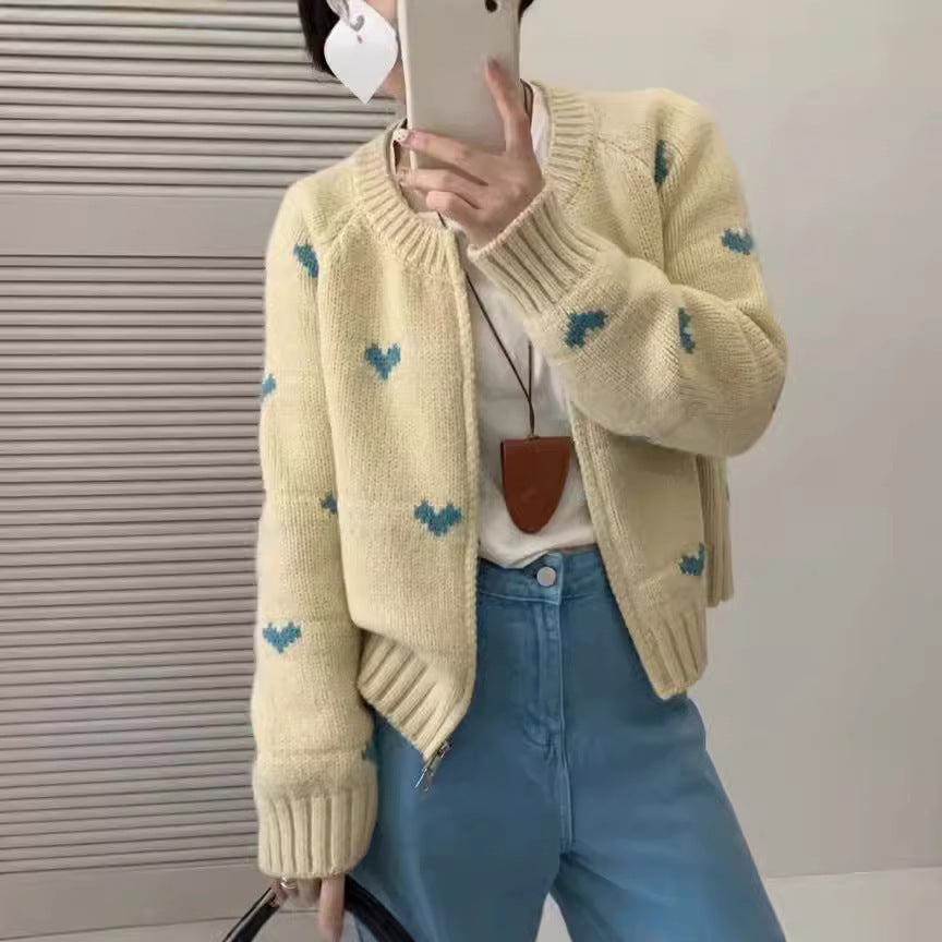 Heart Jacquard Knitted Cardigan