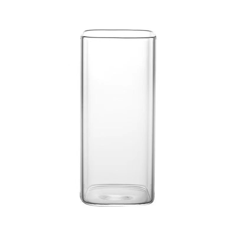 Square Glass Cup with Lid and Straw