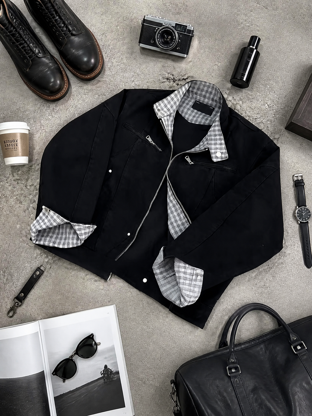 Canvas Utility Jacket, Boxy Fit Stand-Collar Outerwear