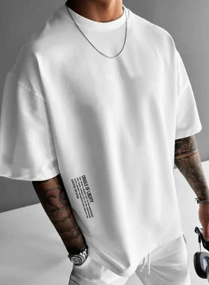 Mens Round Neck Letter Print T-shirt