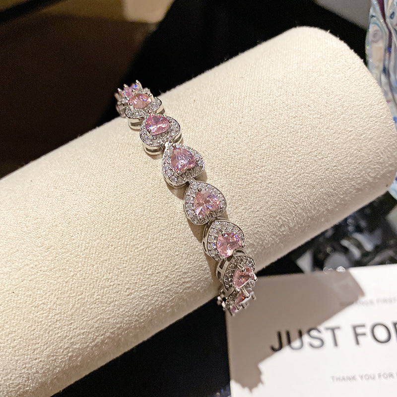French Style Pink Zircon Flower Bracelet