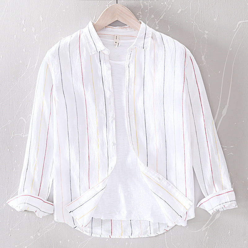 Men's Pure Linen Striped Long Sleeve Shirt