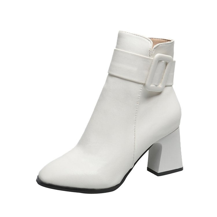 Womens PU Square Heel Ankle Boots with Side Zipper