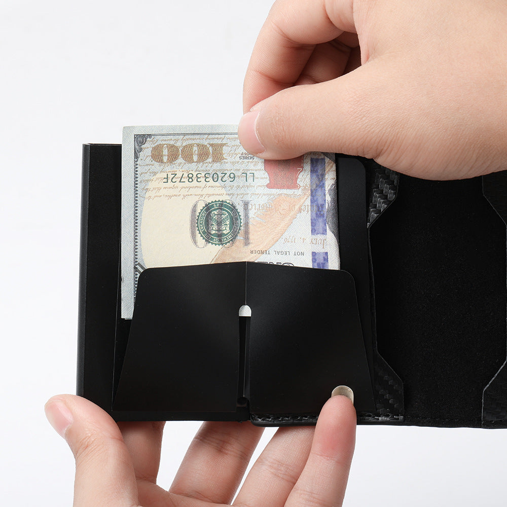 Men's ultra-thin carbon fiber automatic pop-up card wallet