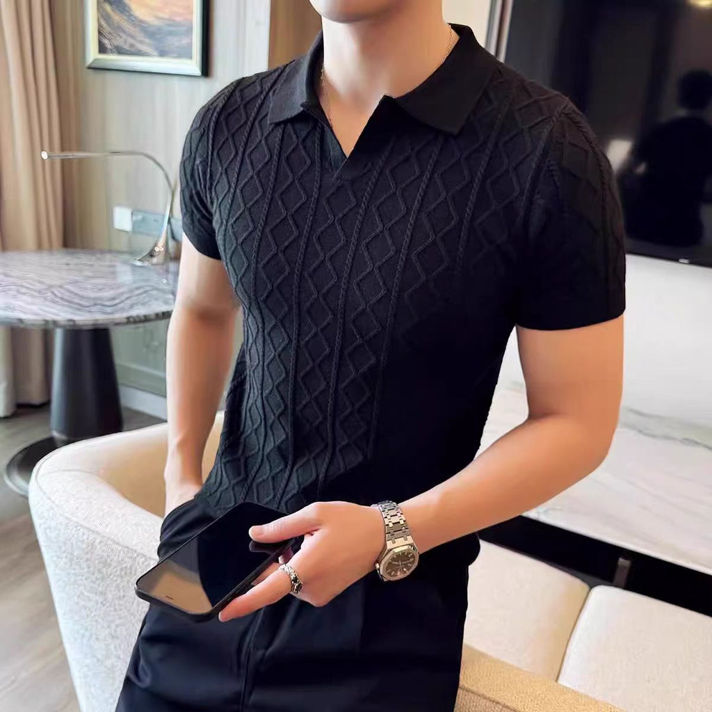 Turn-down collar short sleeves