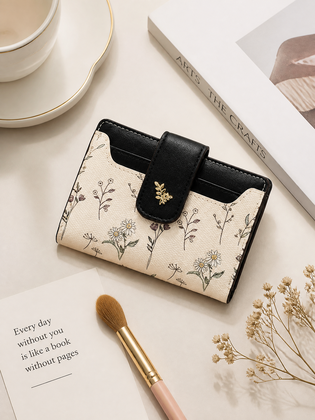Floral Botanical Bi-Fold Wallet with Secure Buckle Closure