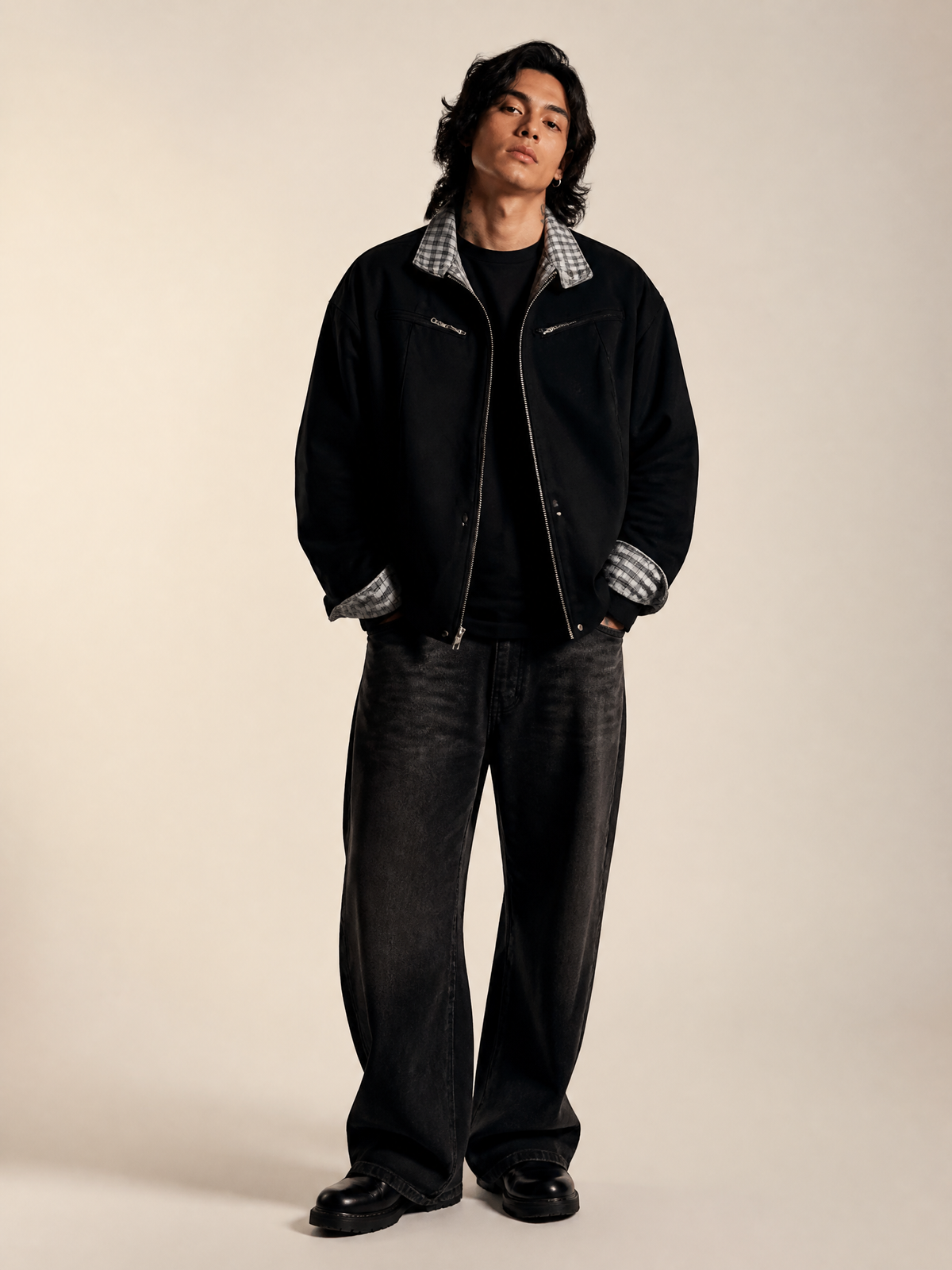 Canvas Utility Jacket, Boxy Fit Stand-Collar Outerwear