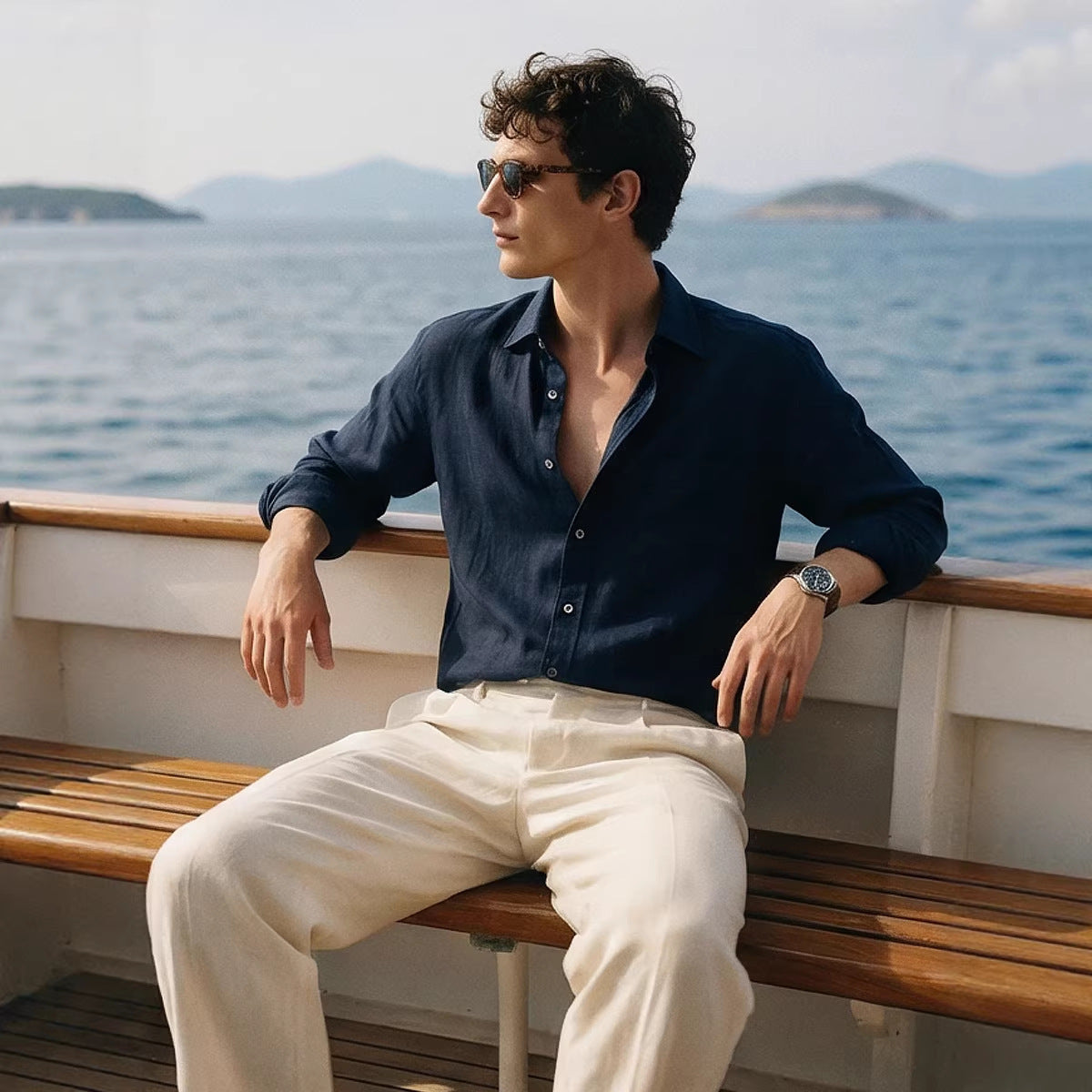 Men's Linen Long-Sleeved Casual Breathable Button-Down Shirt
