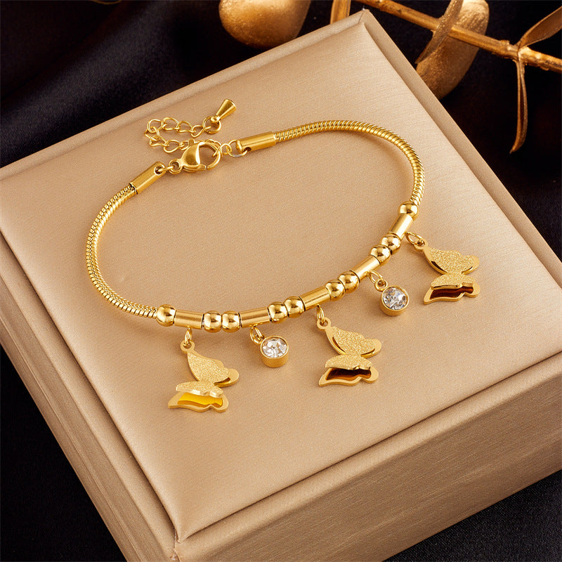 Fashion Titanium Steel Butterfly Heart Pendant Bracelet