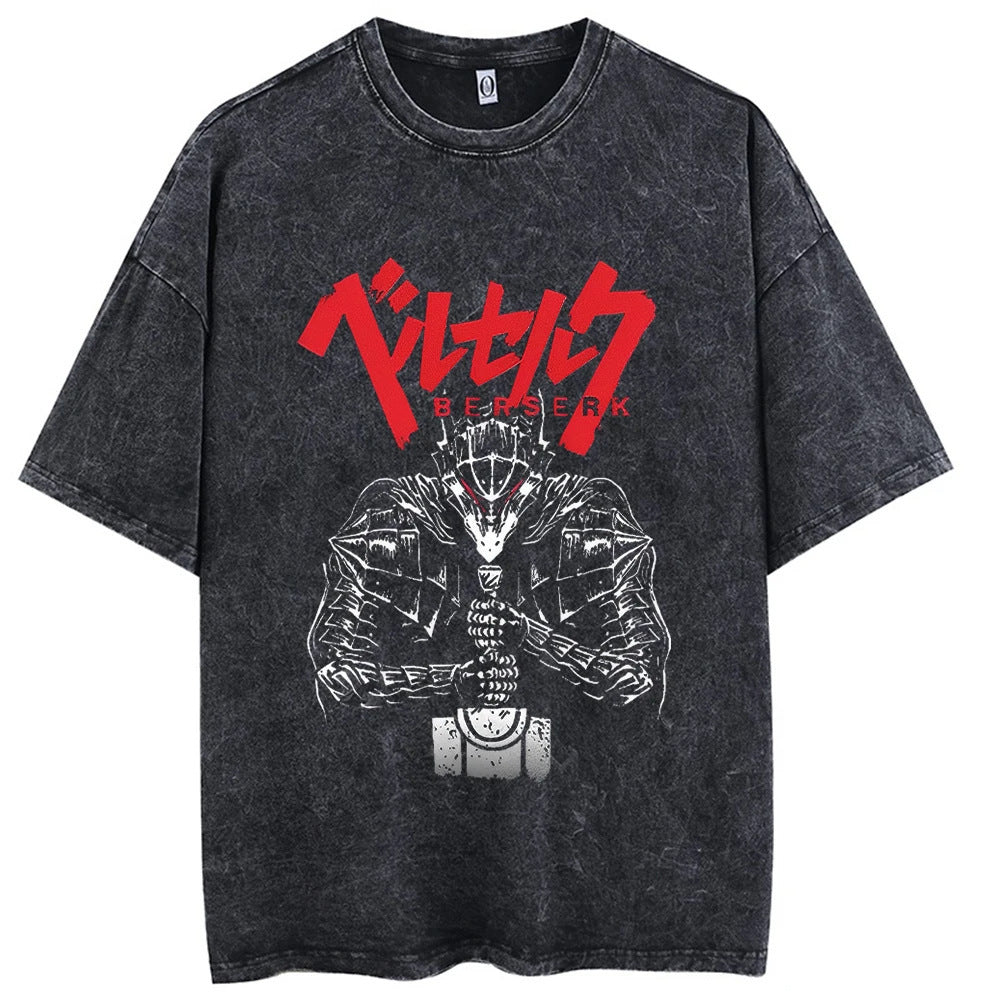 Casual Short-Sleeve T-shirt with Anime-Inspired Berserk Prints