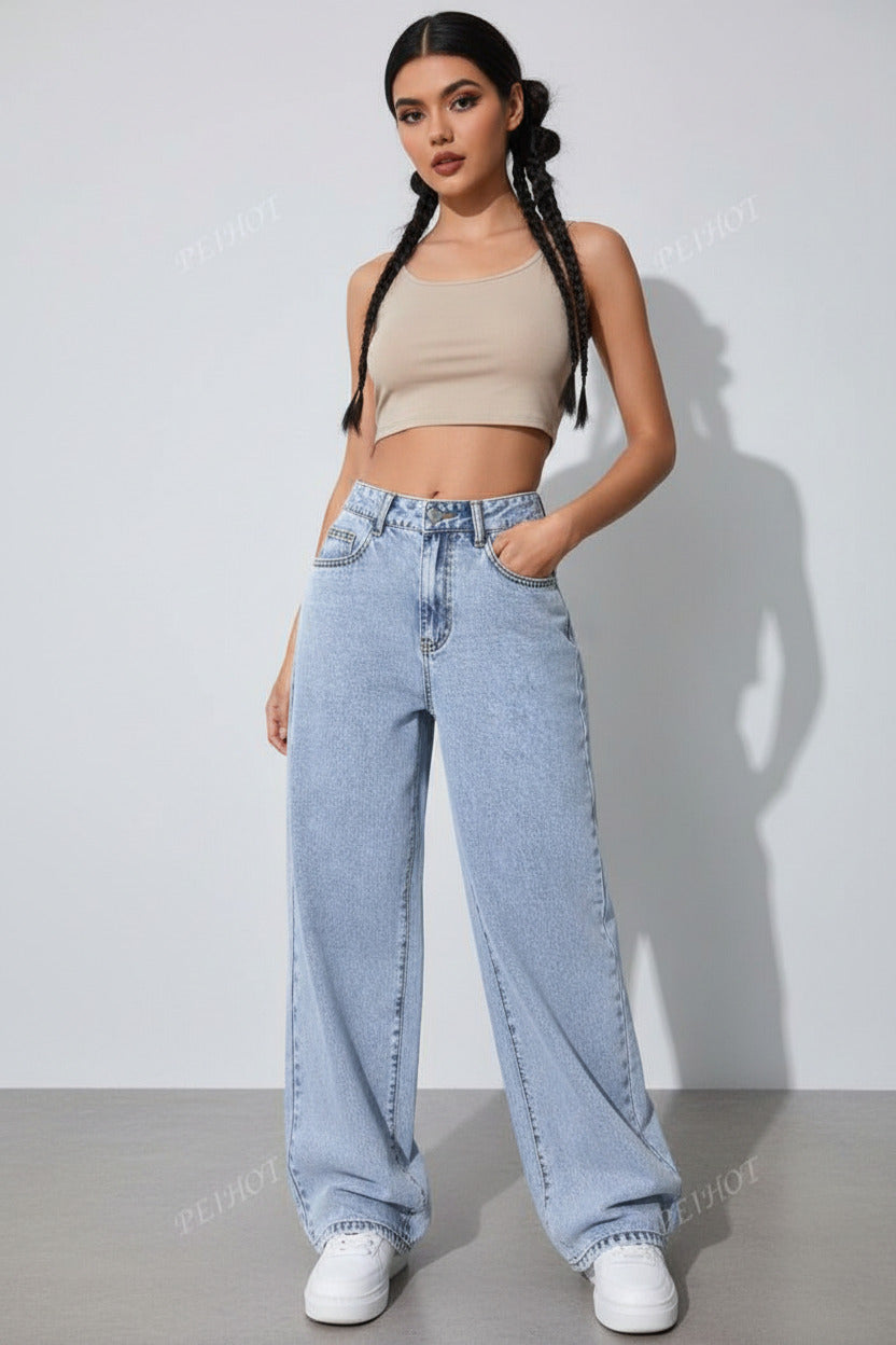 Women's High Waist Straight Leg Jeans