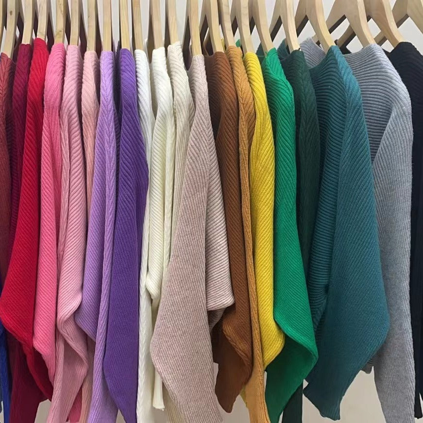 Solid Color Pullover Short Long Sleeve Knit Base Shirt
