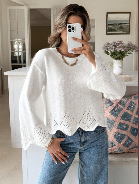 Sweater with Hollow Out Irregular Hem