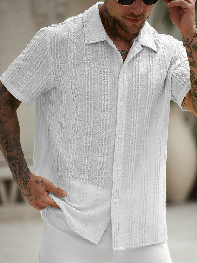 Teem Casual Short Sleeve Button-Up Shirt for Men