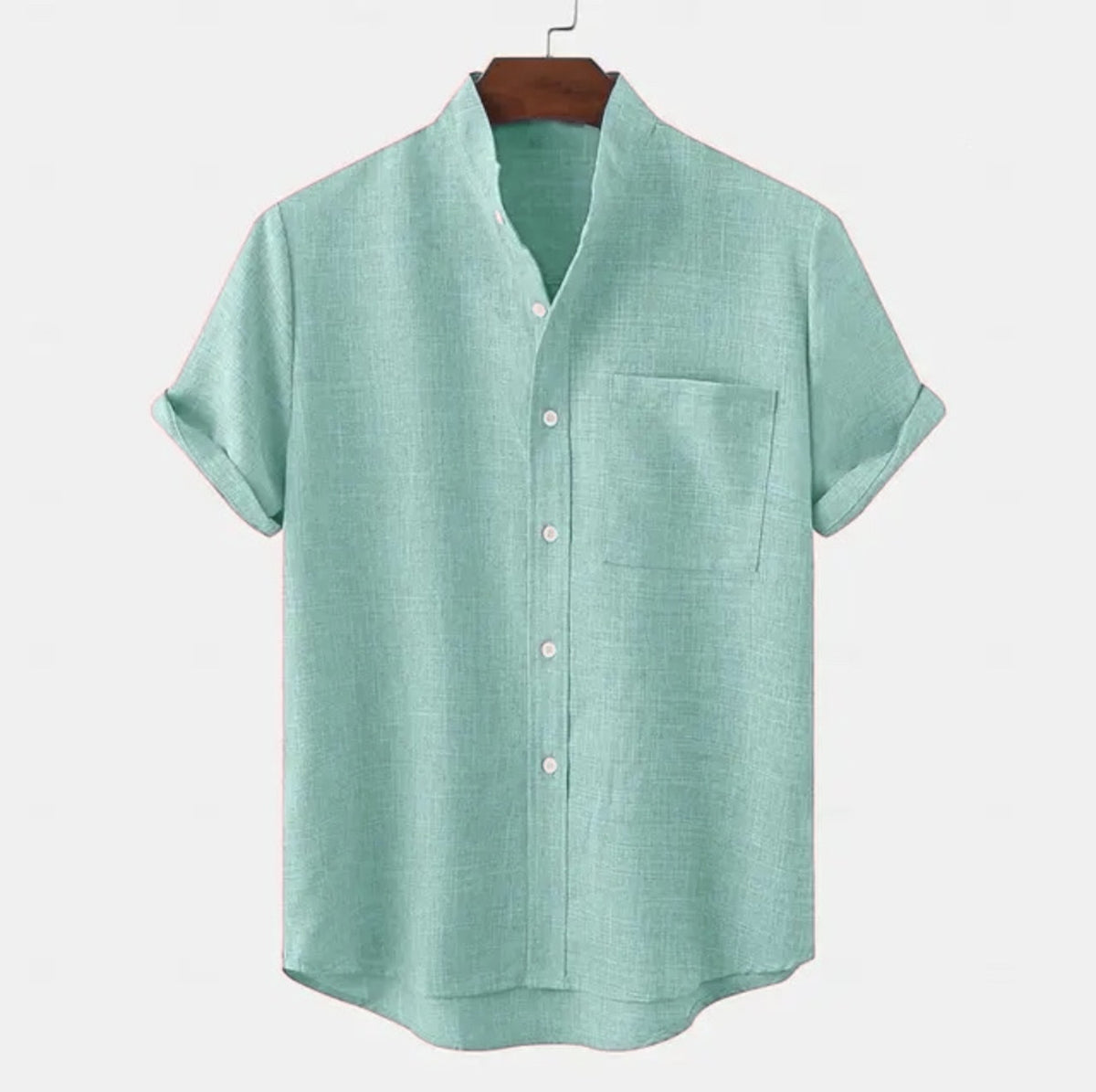 Mens Solid Color Linen Button Down Short Sleeve Shirt
