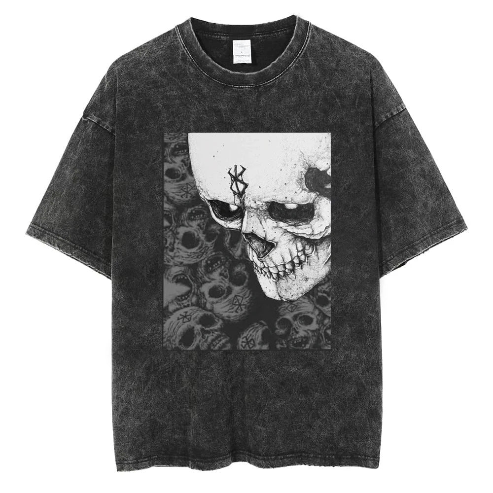 Casual Short-Sleeve T-shirt with Anime-Inspired Berserk Prints