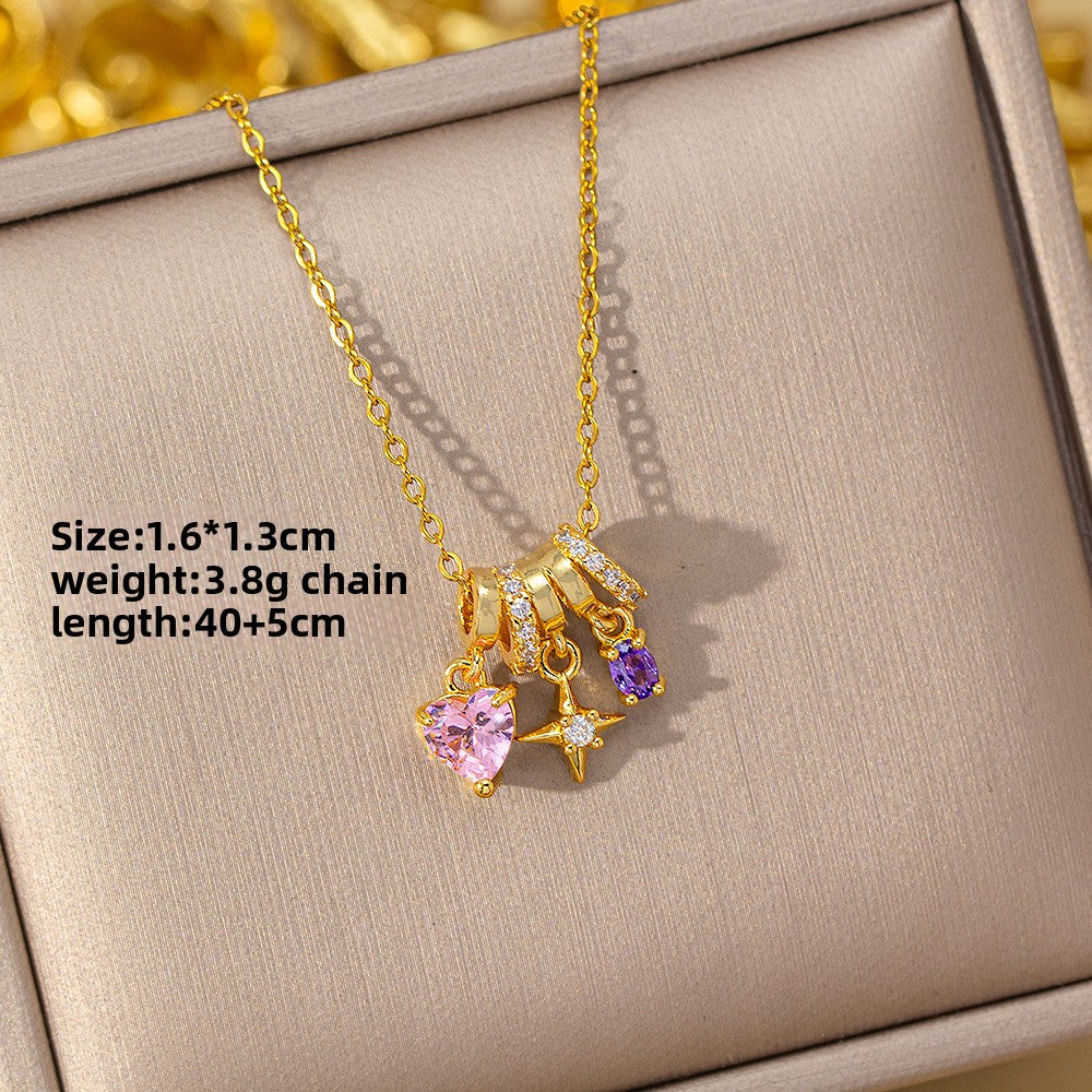 Geometric Zircon Pendant Necklace in Titanium Steel