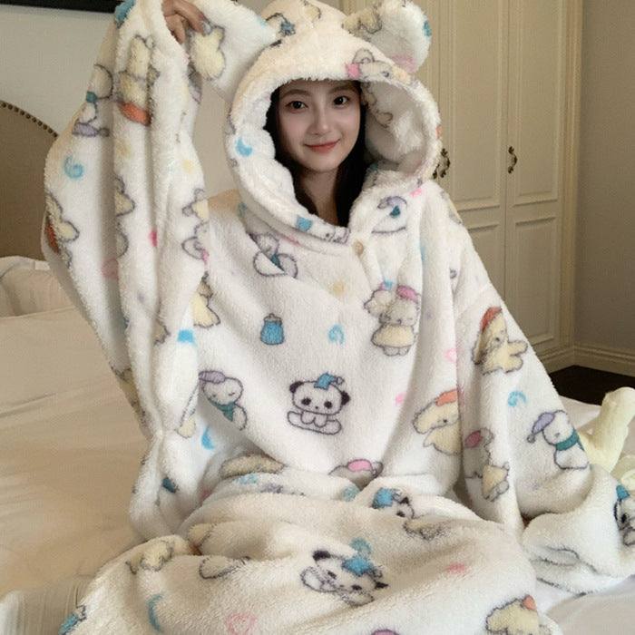 Plush fleece outerwear nightgown