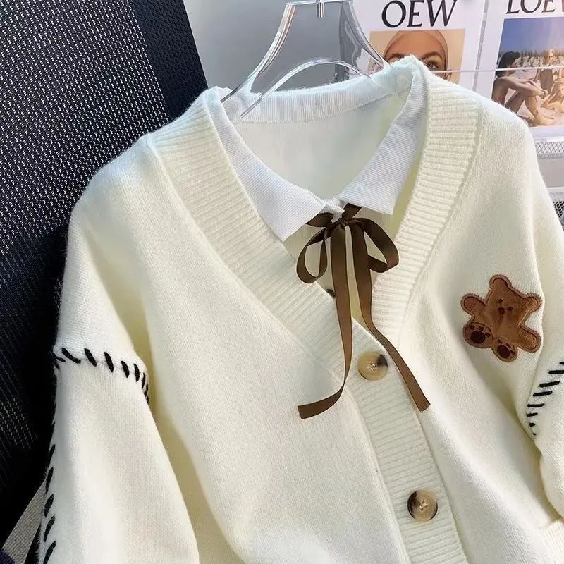 Womens Knit Cardigan Loose Fit V-Neck