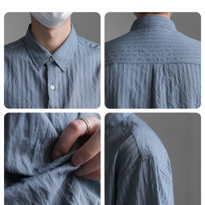 Men's Korean-Style Loose Fit Striped Short Sleeve Shirt